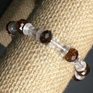 Stretch Bracelet Faceted Translucent Brown Concave Cylinder Retro 80s 90s Y2K